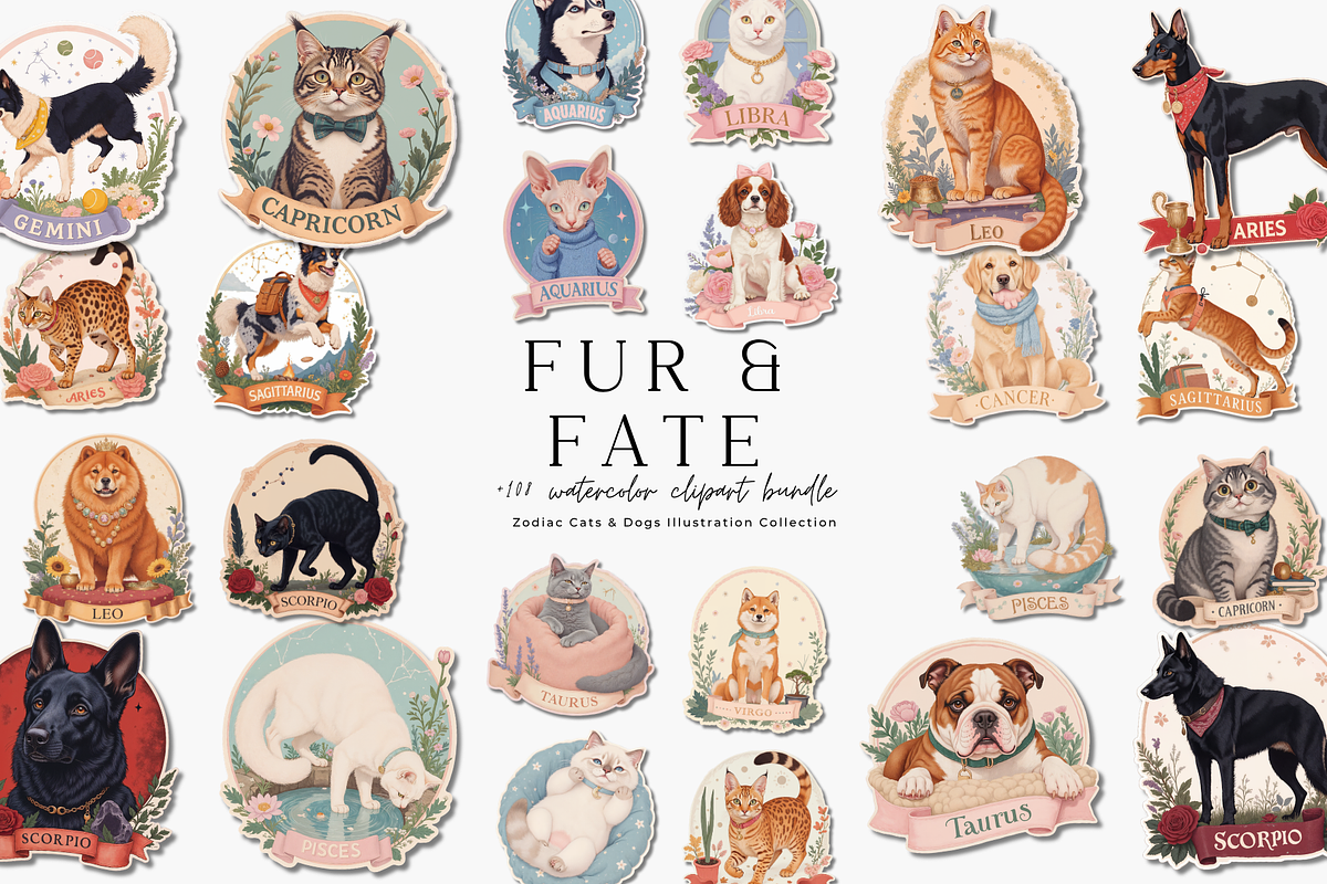 Fur & Fate Zodiac Pet Clipart 100+, an Object Graphic by Jakayla Digital Co (Photo 8 of 21)