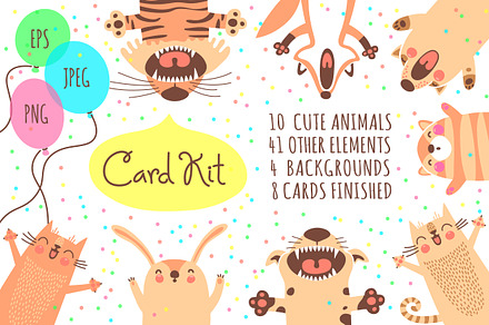 Card Kit with Cute Animals, a Card Template by Baksiabat