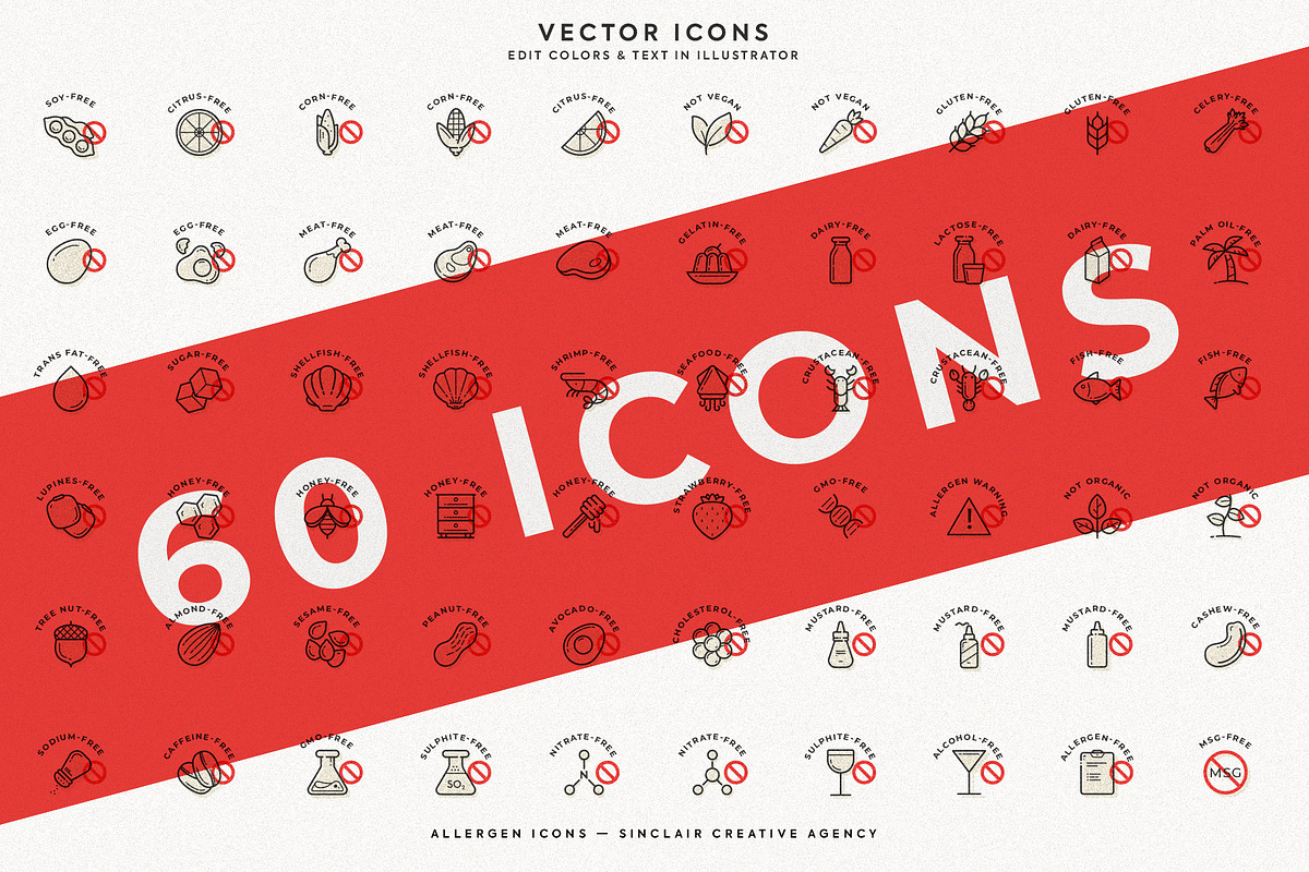 Minimalistic Food Allergen Icons, an Outline Icon by Sinclair Creative Agency (Photo 5 of 7)