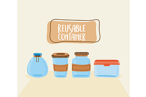 banner with reusable containers, an Object Illustration by studiogstock