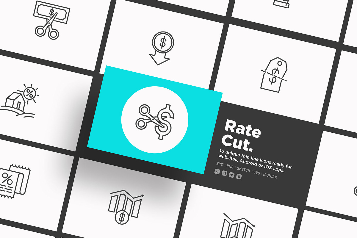 Rate Cut | 16 Thin Line Icons Set, an Outline Icon by Alex Blogoodf (Photo 14 of 15)