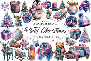 Christmas Pink Blue Plaid, an Illustration by designcity5