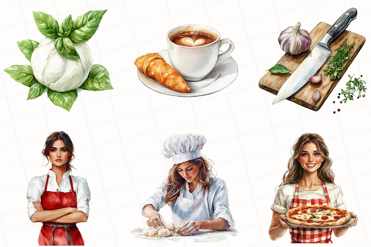 Watercolor Pizzeria Clipart, an Illustration by OK Design (Photo 2 of 5)