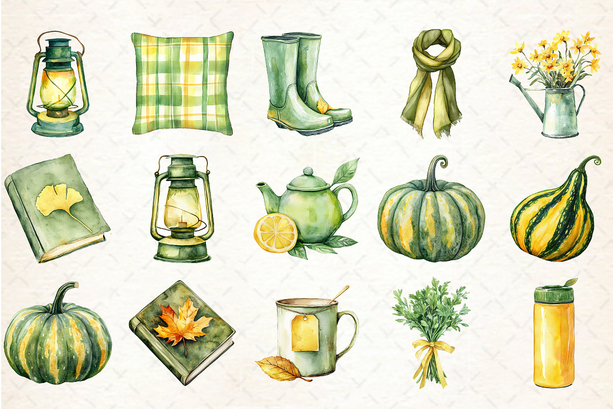 Yellow & Green Autumn Clipart, an Illustration by Rose Art (Photo 2 of 6)