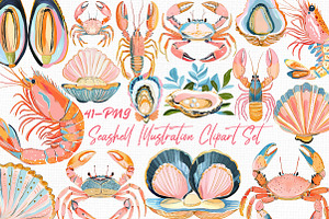 Seashell Illustration Clipart Set, an Illustration by Libby Wishes