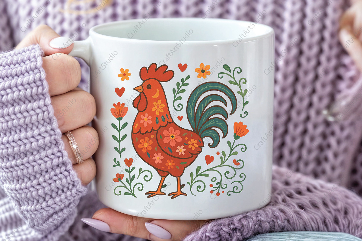 Floral Chicken Valentine PNG, an Illustration by CraftArtStudio (Photo 2 of 4)