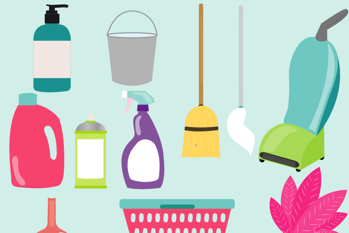 Cleaning Items Clipart, an Illustration by Graphics by Nina