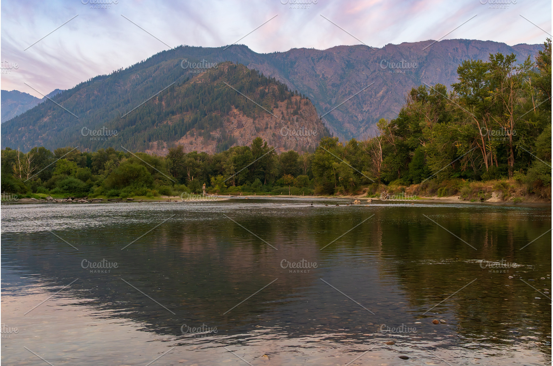 Sunrise over Wenatchee River in, a Nature Photo by Backyard Stock
