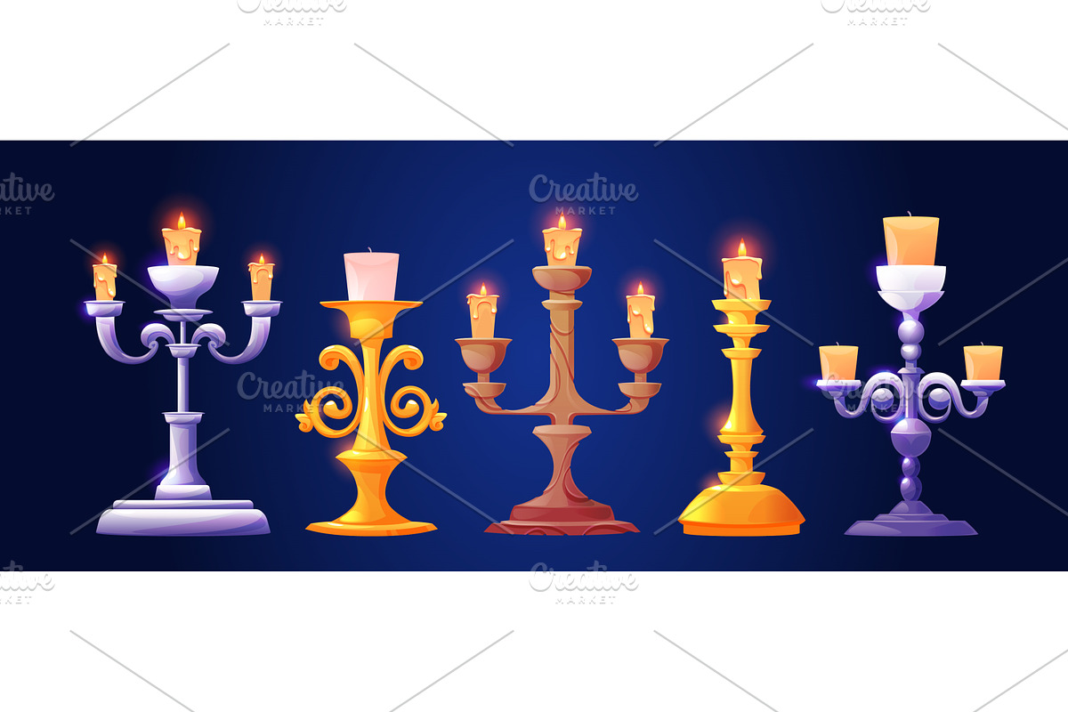 Cartoon vintage candlestick set, an Object Illustration by art PVP - market