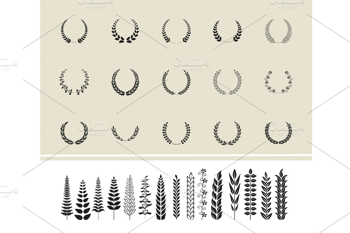 laurel wreaths fifteen icons, an Illustration by studiogstock