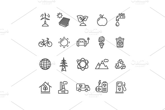 Ecology Outline Icon Set. Vector