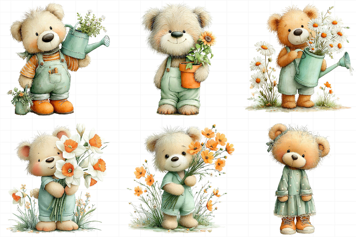 Spring Teddy Bear Clipart Set Bundle, an Illustration by Daily.Designs (Photo 8 of 8)