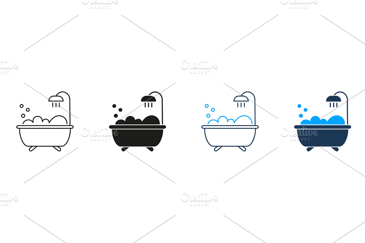 Bathtub with Bubbles Icons, an Object Illustration by Gentle Studio