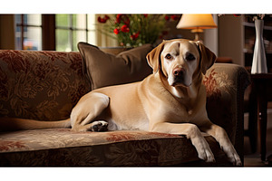 pet dog in living room ai generated, an Animal Photo by pikepicture