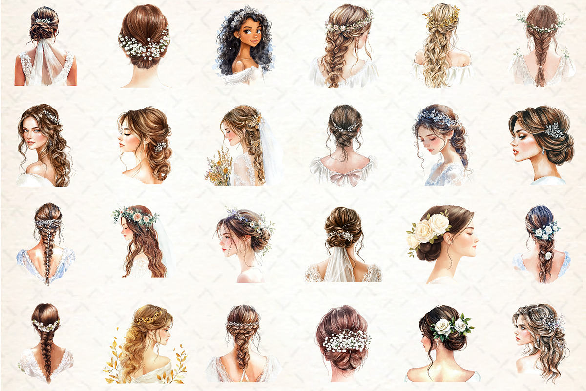 Beautiful Bridal Hairstyle Clipart, an Illustration by DreamCafeArt (Photo 3 of 6)