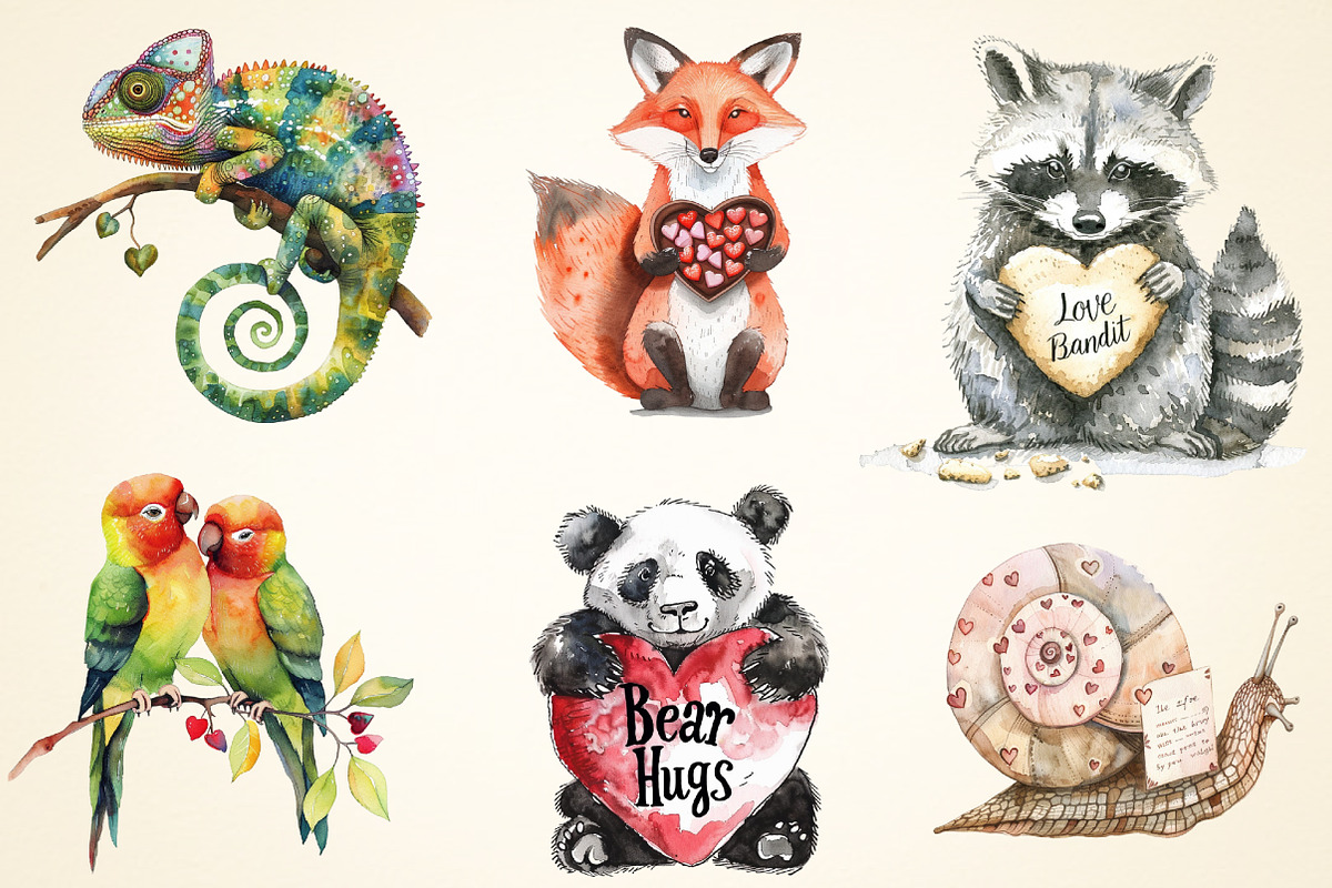 Funny Valentine's Animals Clipart, a Work Illustration by OK Design (Photo 2 of 3)