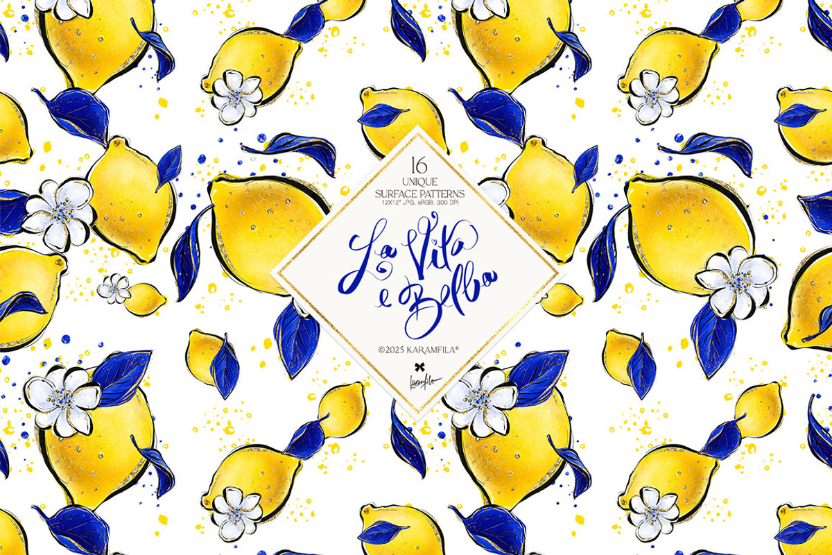 Amalfi Lemons & Mediterranean Tiles, a Pattern Graphic by KaramfilaS (Photo 14 of 23)