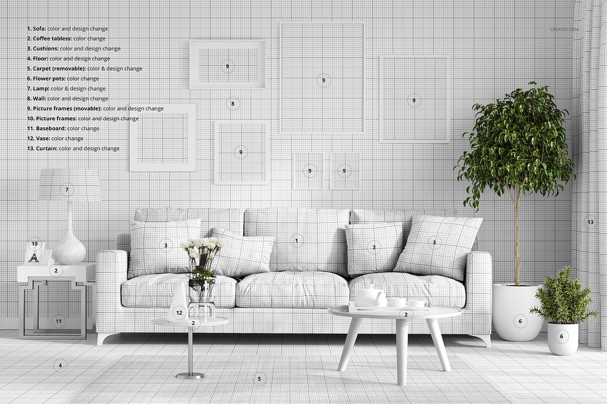 Classic Living Room with Sofa Mockup, a Household Mockup by creatsy2 (Photo 3 of 4)