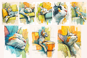 Watercolor Cats on the Couch, an Animal Illustration by PrintHaven Designs (Thumbnail 9 of 9)