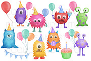 Monster Party Watercolor Clipart, an Illustration by Doodle and Stitch (Thumbnail 2 of 2)
