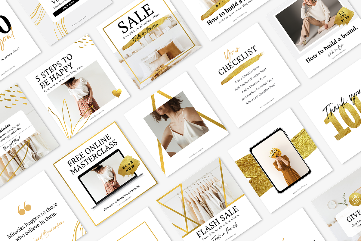 Gold Instagram Canva Templates, a Social Media Template by DeeBeeDesign