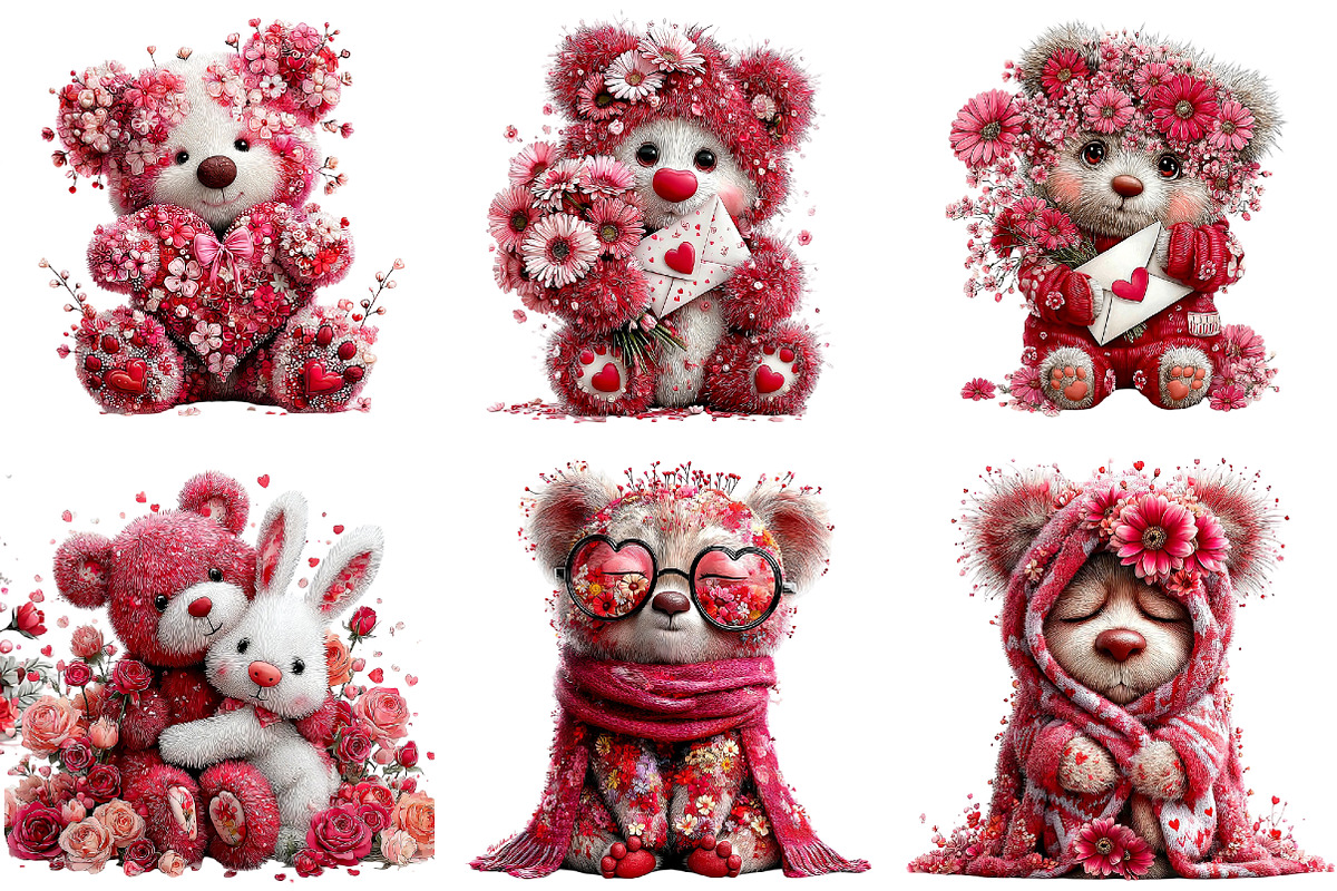 Pink Floral Valentine's Day Bear, an Illustration by DreamArtGraphic (Photo 2 of 5)