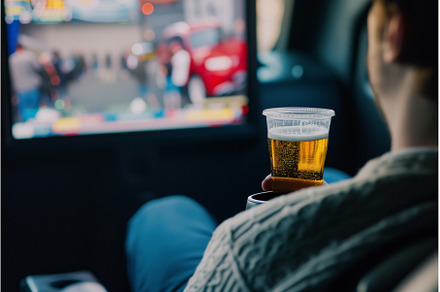 person watching game, beer in cup, a Food & Drink Photo by Sergey Kotenev