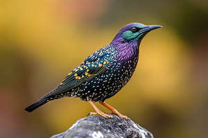 Common starling perched on a rock, a Photo by Pavel_design