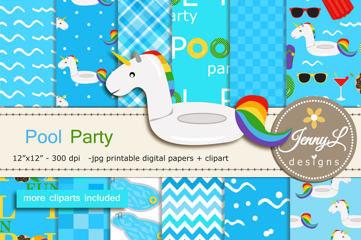 Pool Digital Paper & Clipart, a Pattern Graphic by JennyL Designs (Photo 1 of 5)