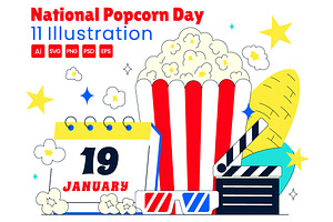 11 National Popcorn Day Illustration, a Food Illustration by denayunebgt
