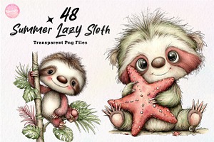 Whimsical Summer Lazy Sloth Clipart, an Illustration by CreationArt