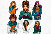 Modern Winter girls cliparts, a Seasonal Illustration by ThatsDesignArt (Thumbnail 13 of 18)