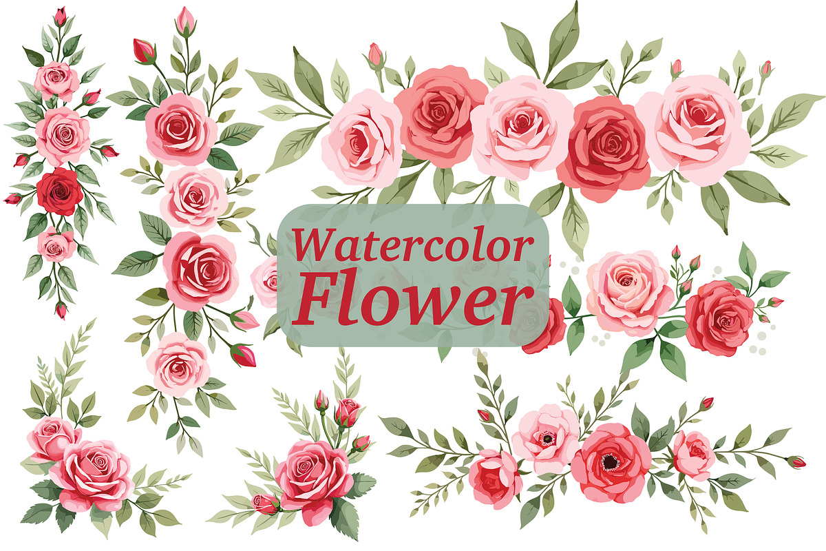 Vintage Rose Watercolor Set, an Illustration by Creativeshirt (Photo 1 of 11)