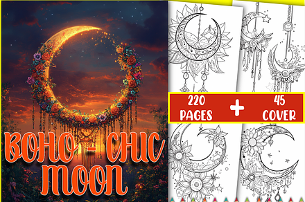 Boho Chic Moon Coloring Book