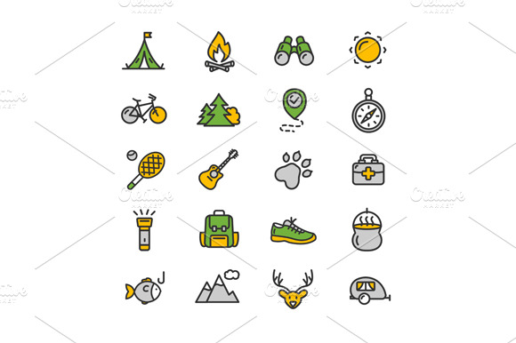 Camping Tourism Hiking Icon Set