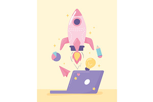 start up laptop, an Object Illustration by studiogstock