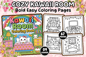 Bold Easy Cozy Kawaii Room Coloring