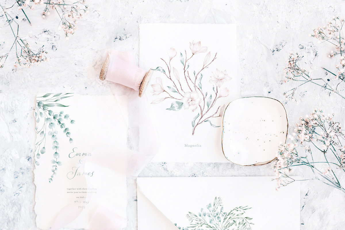 Elegant magnolias and eucalyptus, an Illustration by astelenadesign (Photo 8 of 16)