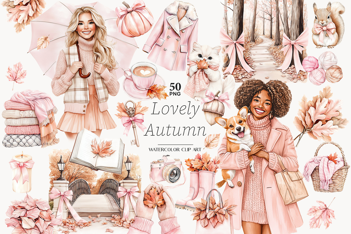 Pink Autumn Clipart, a Seasonal Illustration by GlamArtZhanna (Photo 1 of 8)