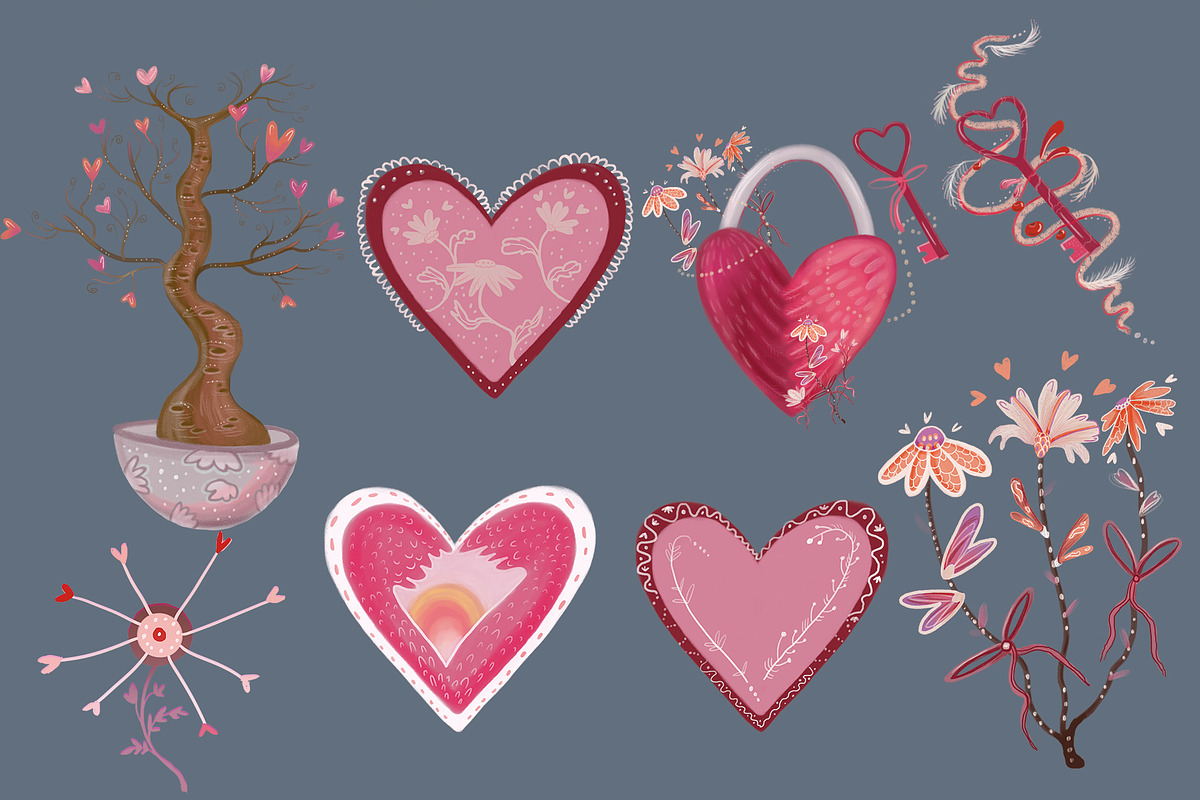 Valentine’s Day Folk Clipart, a Seasonal Illustration by FaliushViktoriaArtist (Photo 4 of 11)