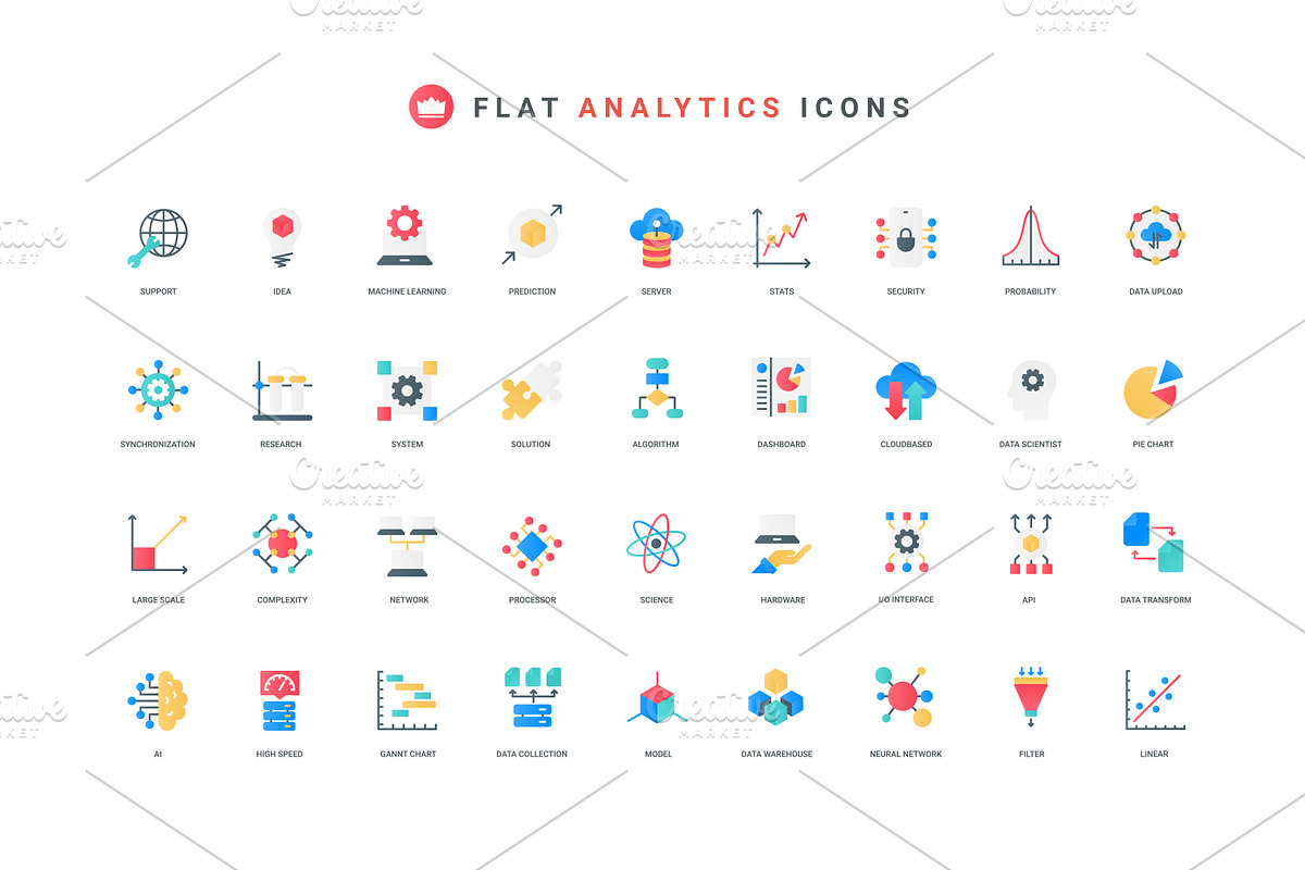 Data analysis ai machine icons, an Object Illustration by Lemberg Vector