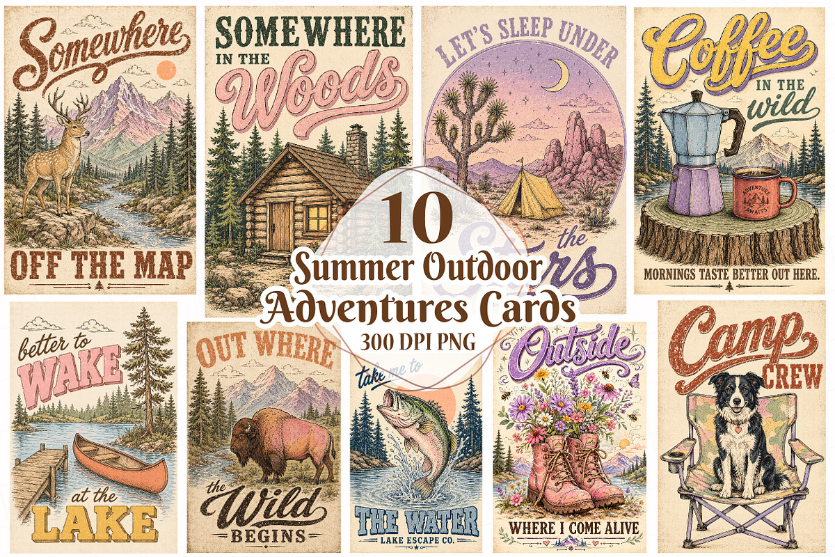 Summer Outdoor Adventures Cards, a Seasonal Illustration by OK Design (Photo 1 of 3)