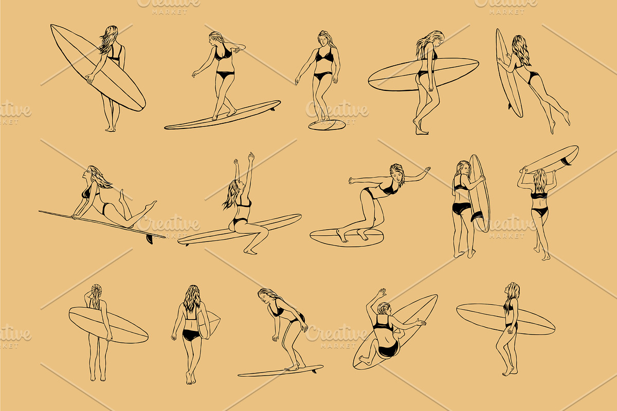 Surf Summer Girl Pack, a Person Illustration by Ben studio (Photo 2 of 3)
