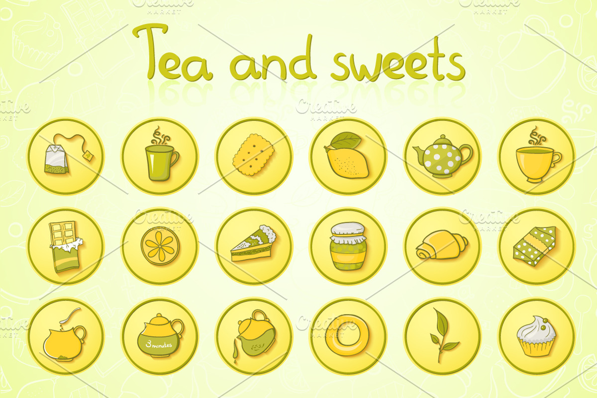 Tea and sweets round icons set, an Icon by meowu (Photo 1 of 2)