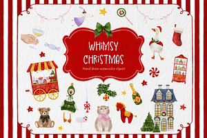 Whimsy Christmas. Watercolor art.