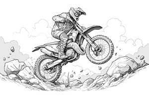 Motorcyclist on Enduro Bike Flying, a Sport Illustration by LadadikArt