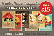 SALE: 6Retro Flyer Templates 50% Off, a Flyer Template by Cruzine (Thumbnail 1 of 3)