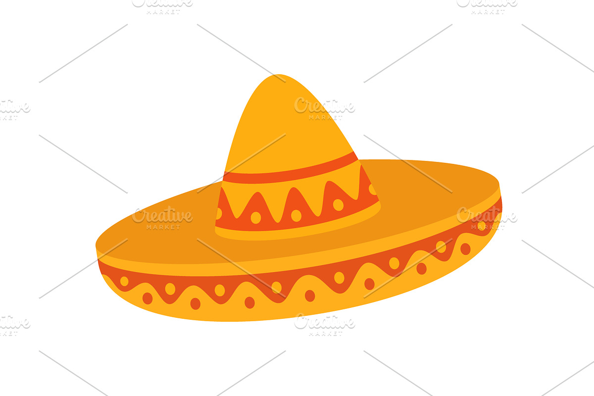 Mexican sombrero hat with red and, an Object Illustration by GraphiShop