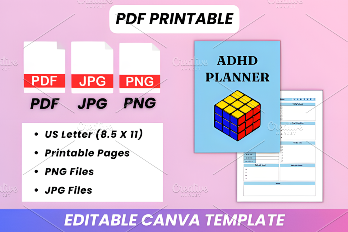 ADHD Planner Kdp Interior, a Social Media Template by Coco Bloom (Photo 4 of 7)
