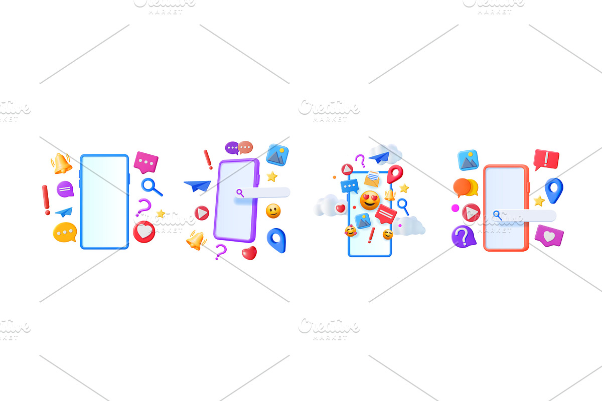 Mobile phone with social media 3d, a Technology Illustration by Abscent